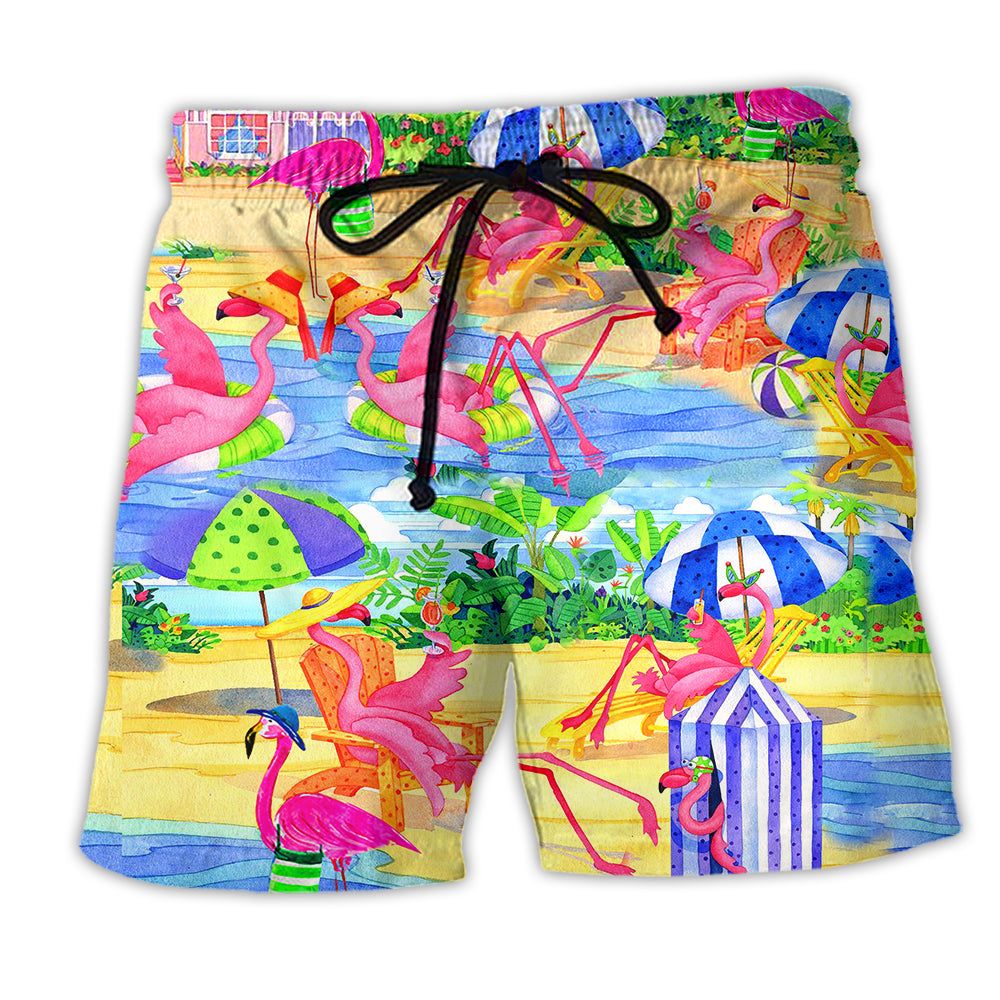 Flamingo Love Beach Summer Trendy Aloha Hawaiian Beach Shorts Flamingo Love Beach Summer Trendy Aloha Hawaiian Beach Shorts