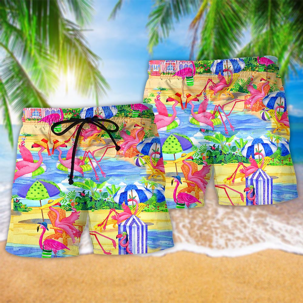 Flamingo Love Beach Summer Trendy Aloha Hawaiian Beach Shorts
