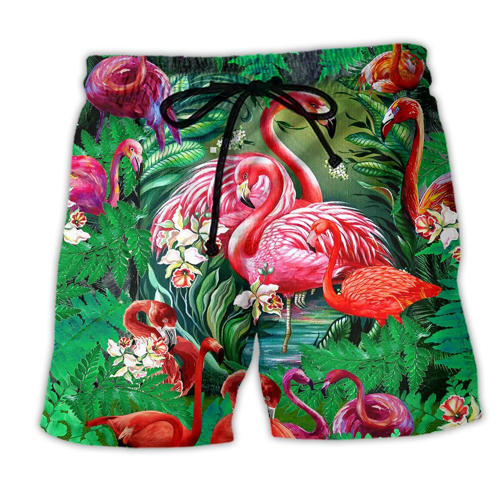 Flamingo Love Life Floral Trendy Aloha Hawaiian Beach Shorts Flamingo Love Life Floral Trendy Aloha Hawaiian Beach Shorts