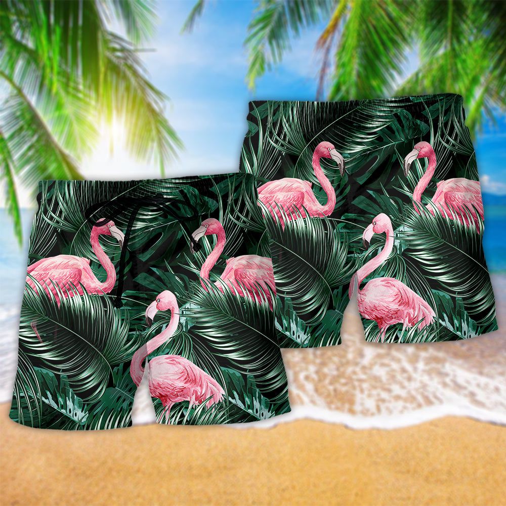Flamingo Love Life Style Tropical Leaf Trendy Aloha Hawaiian Beach Shorts