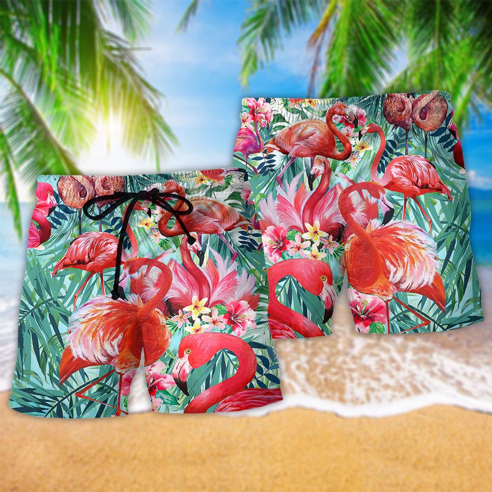 Flamingo Love Pink Nice Colors Trendy Aloha Hawaiian Beach Shorts