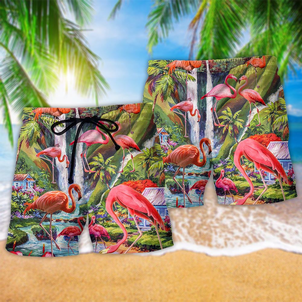 Flamingo Love Their Life Trendy Aloha Hawaiian Beach Shorts