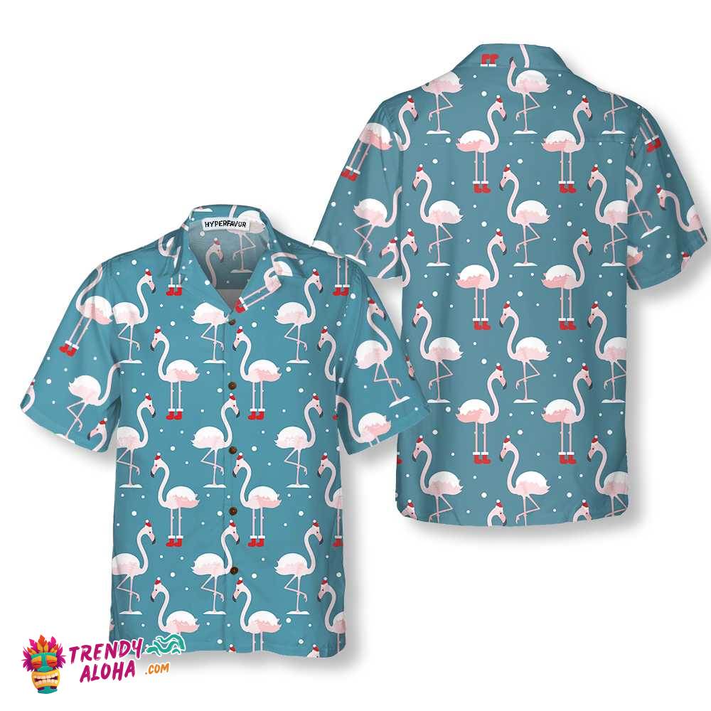 Flamingo On Christmas Holiday Hawaiian Shirt, Flamingo In Santa Hat Christmas Shirt, Best Xmas Gift Idea Flamingo On Christmas Holiday Hawaiian Shirt, Flamingo In Santa Hat Christmas Shirt, Best Xmas Gift Idea