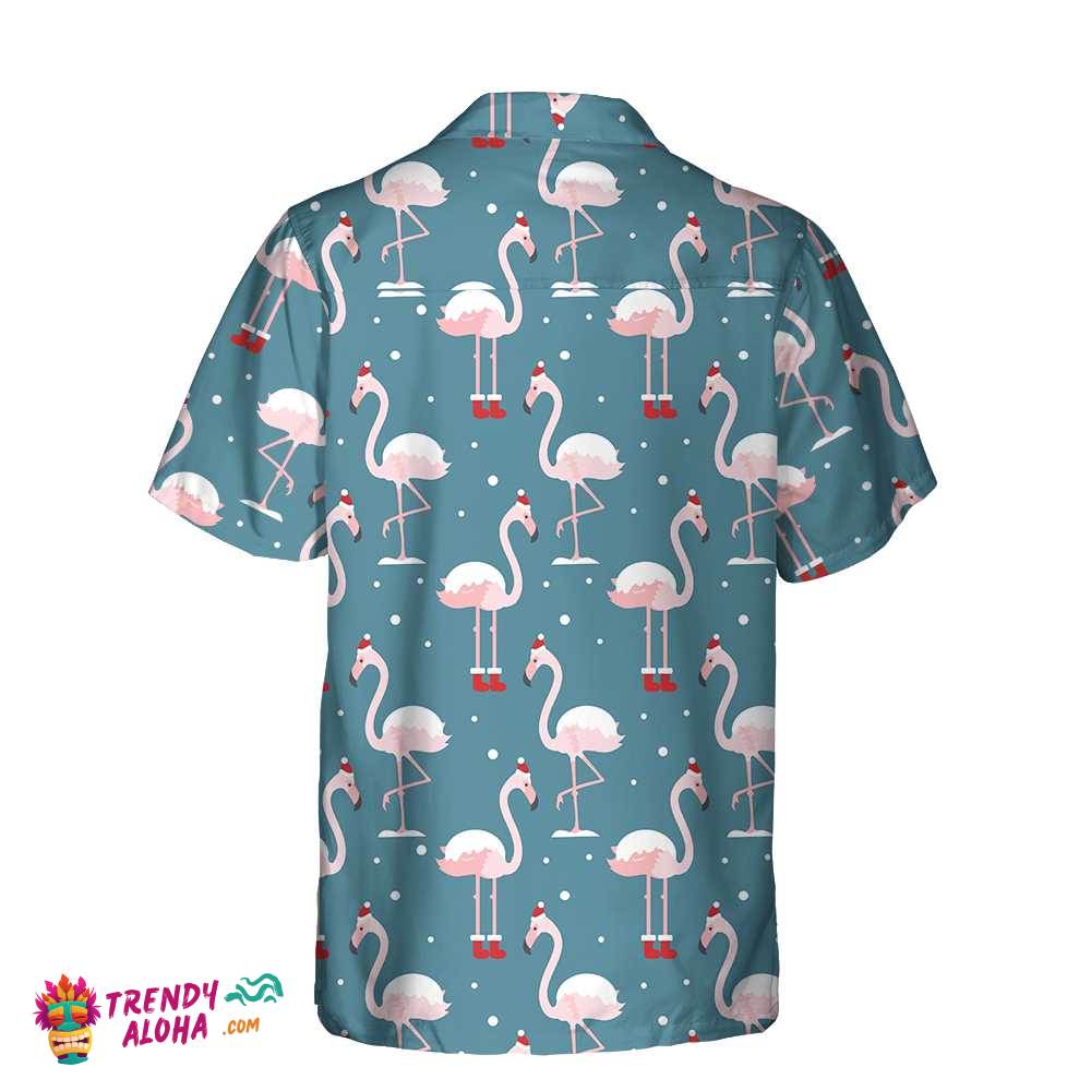 Flamingo On Christmas Holiday Hawaiian Shirt, Flamingo In Santa Hat Christmas Shirt, Best Xmas Gift Idea