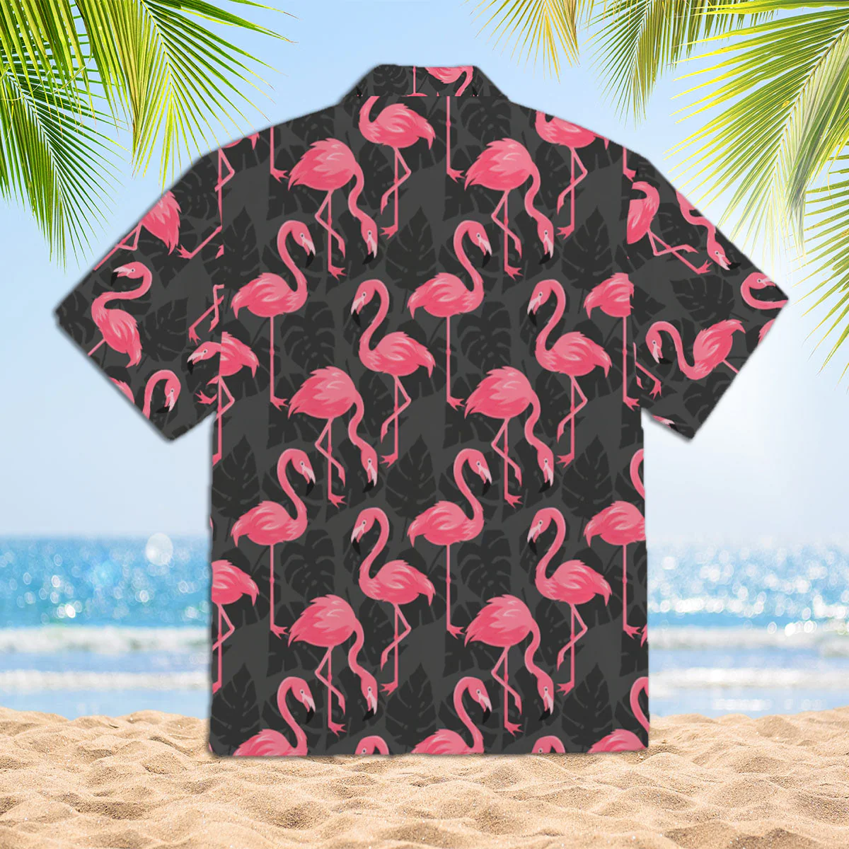 Flamingo On Dark Monstera Leaves Trendy Hawaiian Shirt