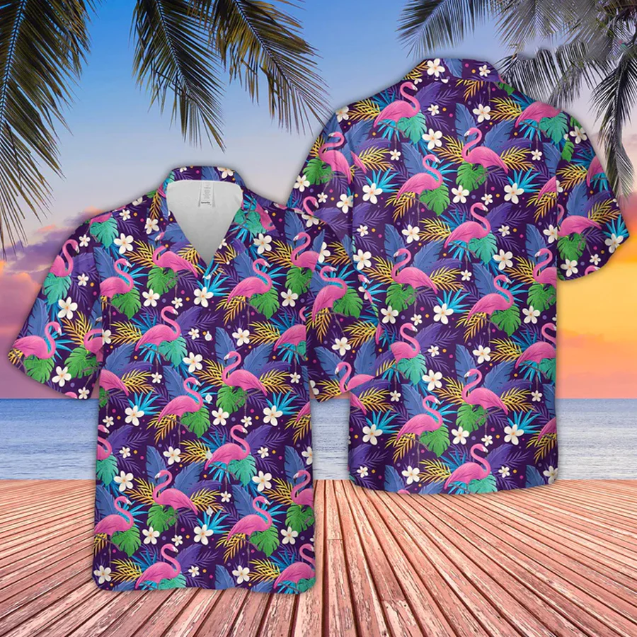Flamingo Pattern Trendy Hawaiian Shirt, Trendy Hawaiian Shirt For Men And Women Flamingo Pattern Trendy Hawaiian Shirt, Trendy Hawaiian Shirt For Men And Women