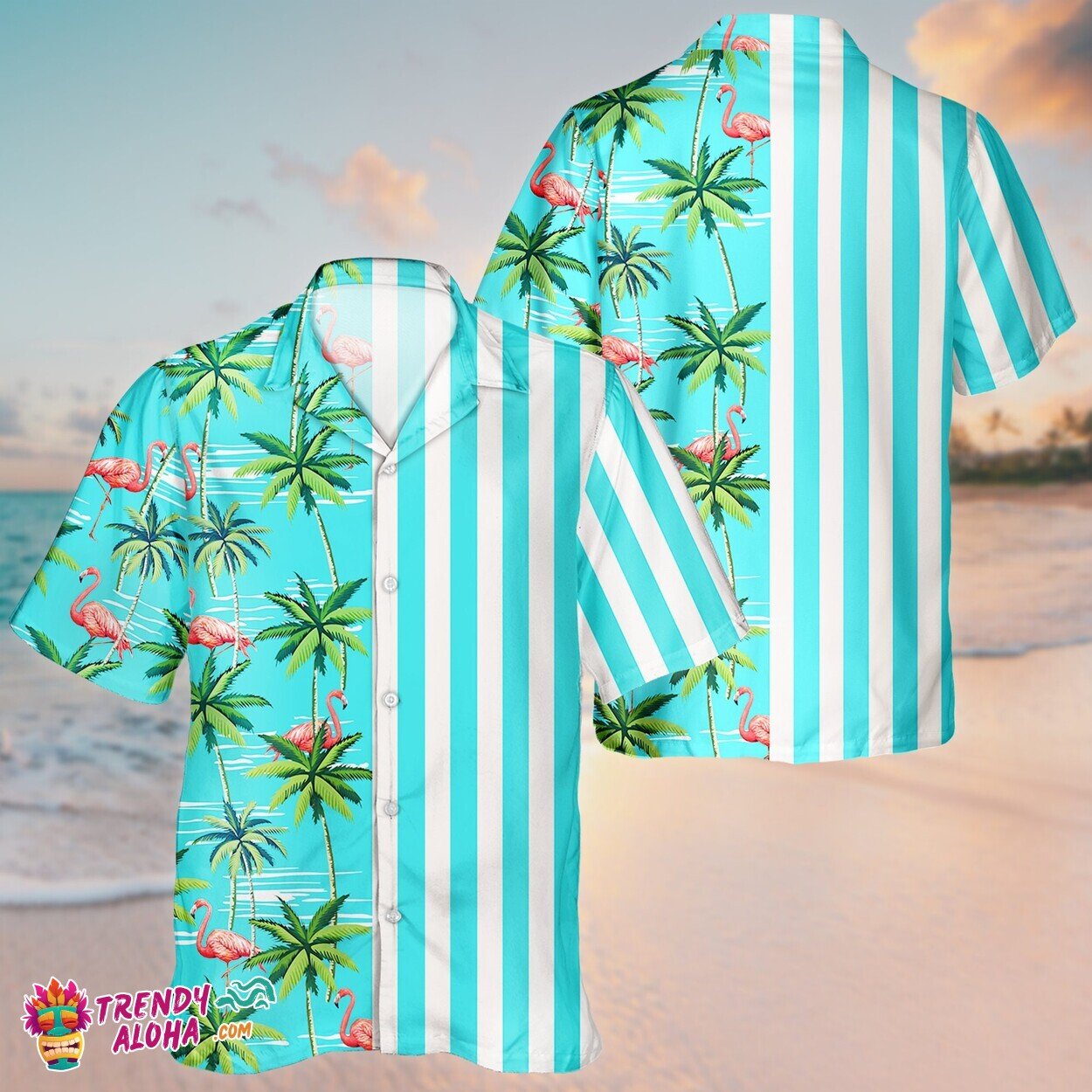 Flamingo Pattern Tropical Unisex Hawaiian Aloha Short Sleeve Shirt