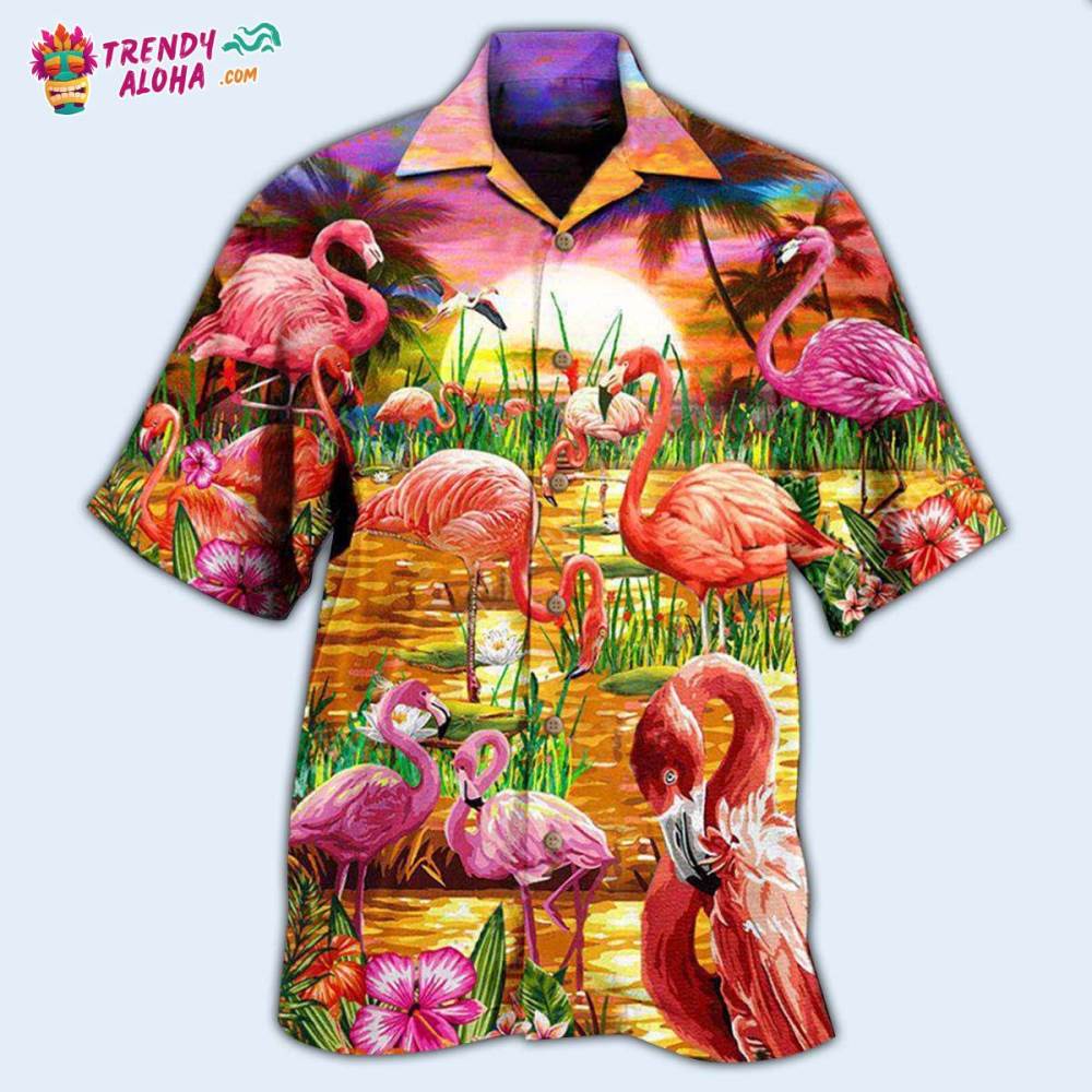 Flamingo Romantic Sunset With Flamingo Hawaiian Shirt – Trendy Aloha