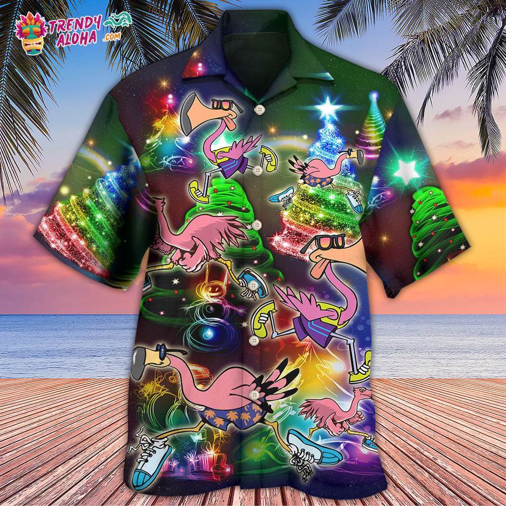 Flamingo Running Merry Christmas Hawaiian Shirt – Trendy Aloha