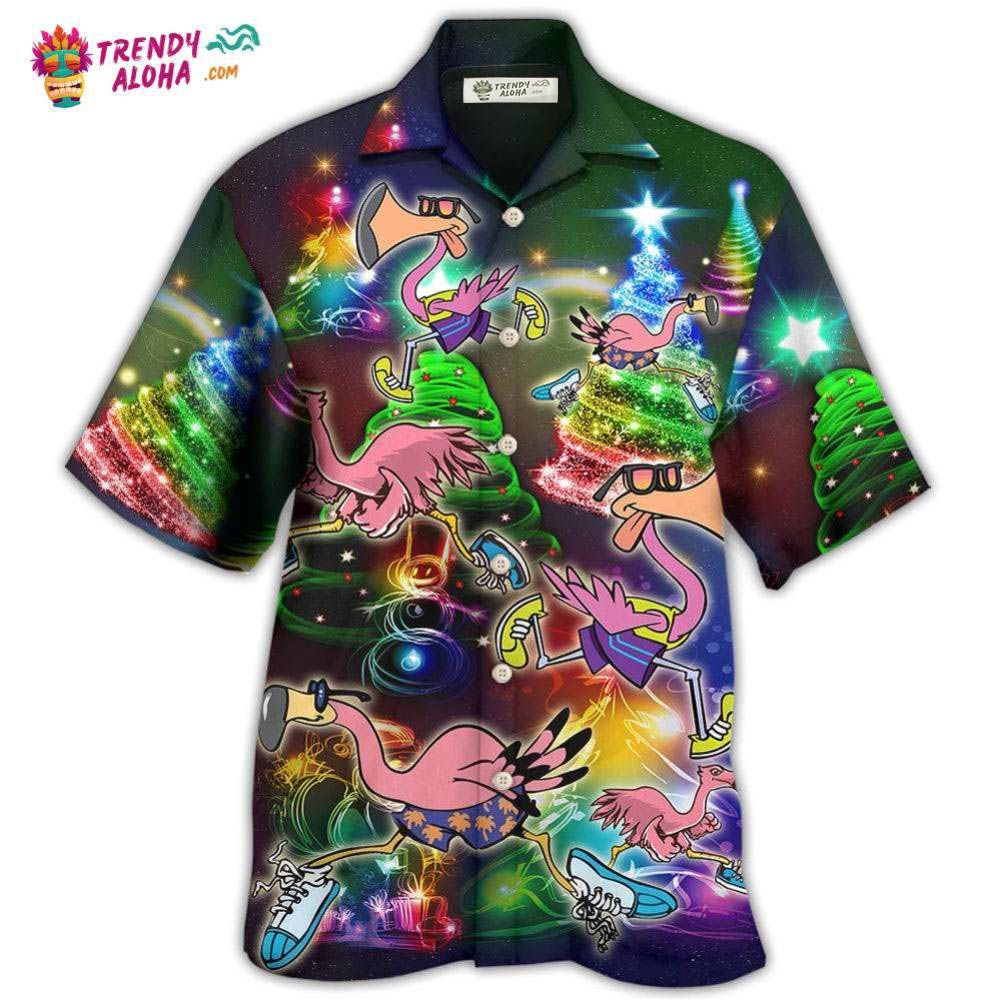 Flamingo Running Merry Christmas Hawaiian Shirt – Trendy Aloha Flamingo Running Merry Christmas Hawaiian Shirt – Trendy Aloha