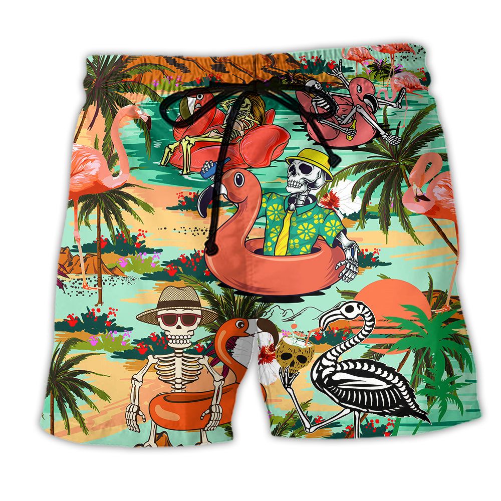 Flamingo Skull In Hawaii Tropical Summer Trendy Aloha Hawaiian Beach Shorts Flamingo Skull In Hawaii Tropical Summer Trendy Aloha Hawaiian Beach Shorts