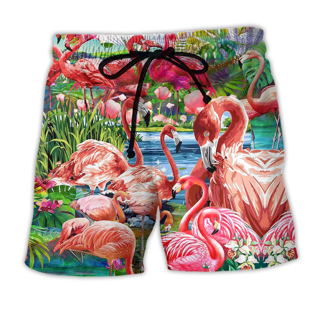 Flamingo Slow Down Enjoy The Moment Lotus Trendy Aloha Hawaiian Beach Shorts Flamingo Slow Down Enjoy The Moment Lotus Trendy Aloha Hawaiian Beach Shorts