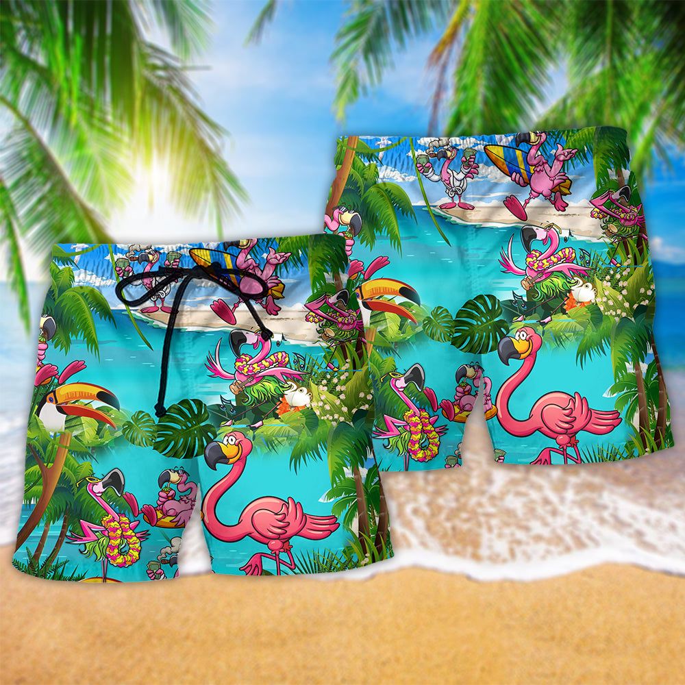 Flamingo Sometimes You Just Need To Chill Trendy Aloha Hawaiian Beach Shorts