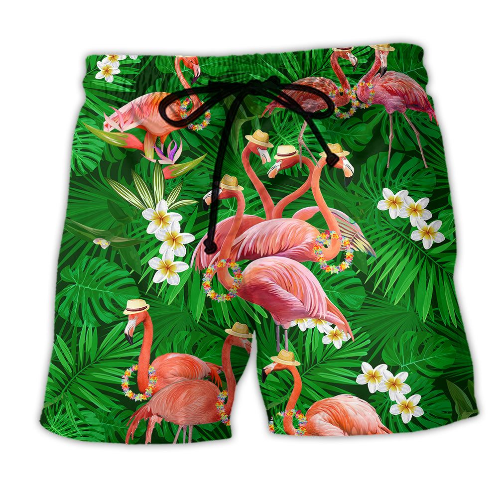 Flamingo Stand Tall And Be Fabulous Trendy Aloha Hawaiian Beach Shorts Flamingo Stand Tall And Be Fabulous Trendy Aloha Hawaiian Beach Shorts