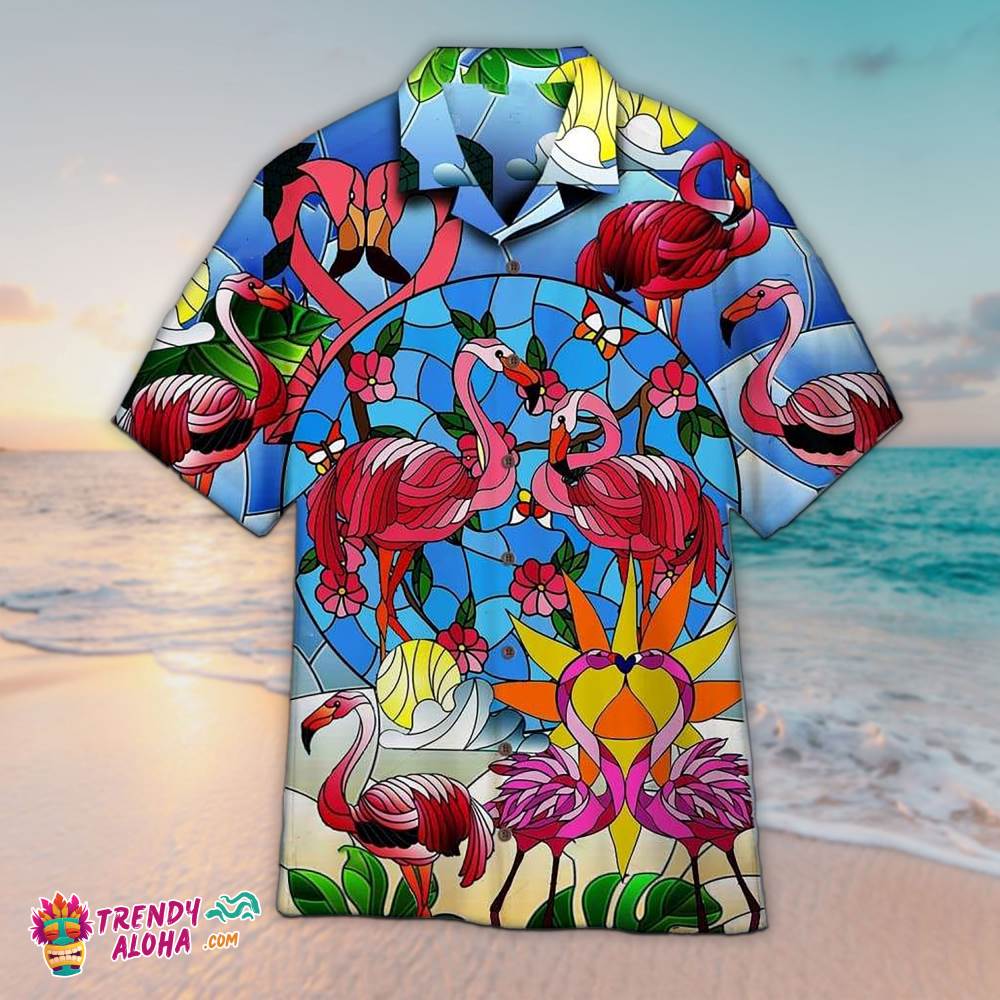 Flamingo Sun Pattern Aloha Shirt, Aloha Hawaiian Shirts