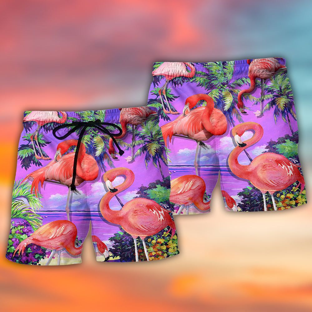 Flamingo Sweet Paradise Style Trendy Aloha Hawaiian Beach Shorts
