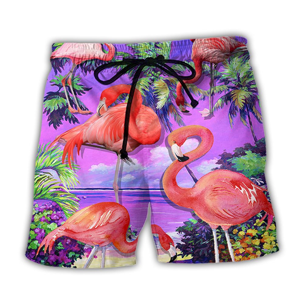 Flamingo Sweet Paradise Style Trendy Aloha Hawaiian Beach Shorts Flamingo Sweet Paradise Style Trendy Aloha Hawaiian Beach Shorts