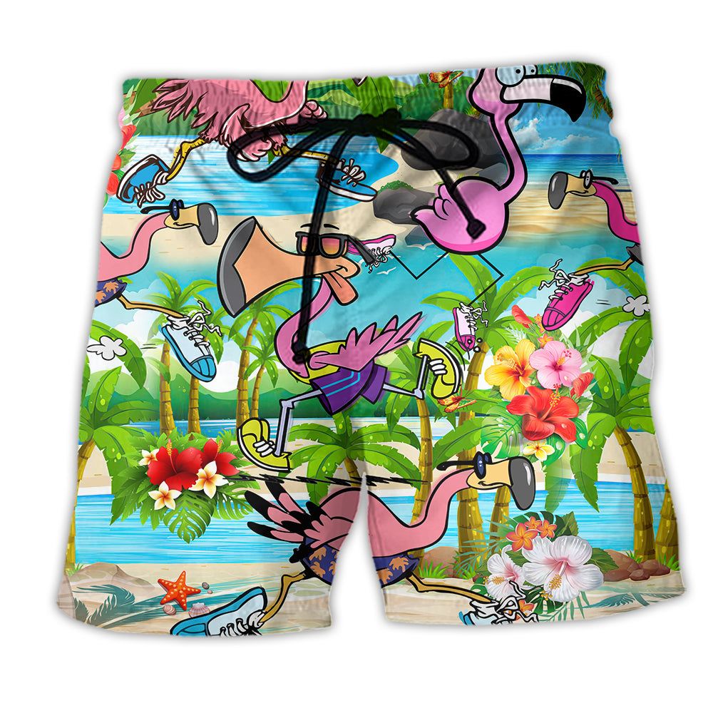 Flamingo The Running Flamingoes So Beautiful Trendy Aloha Hawaiian Beach Shorts Flamingo The Running Flamingoes So Beautiful Trendy Aloha Hawaiian Beach Shorts