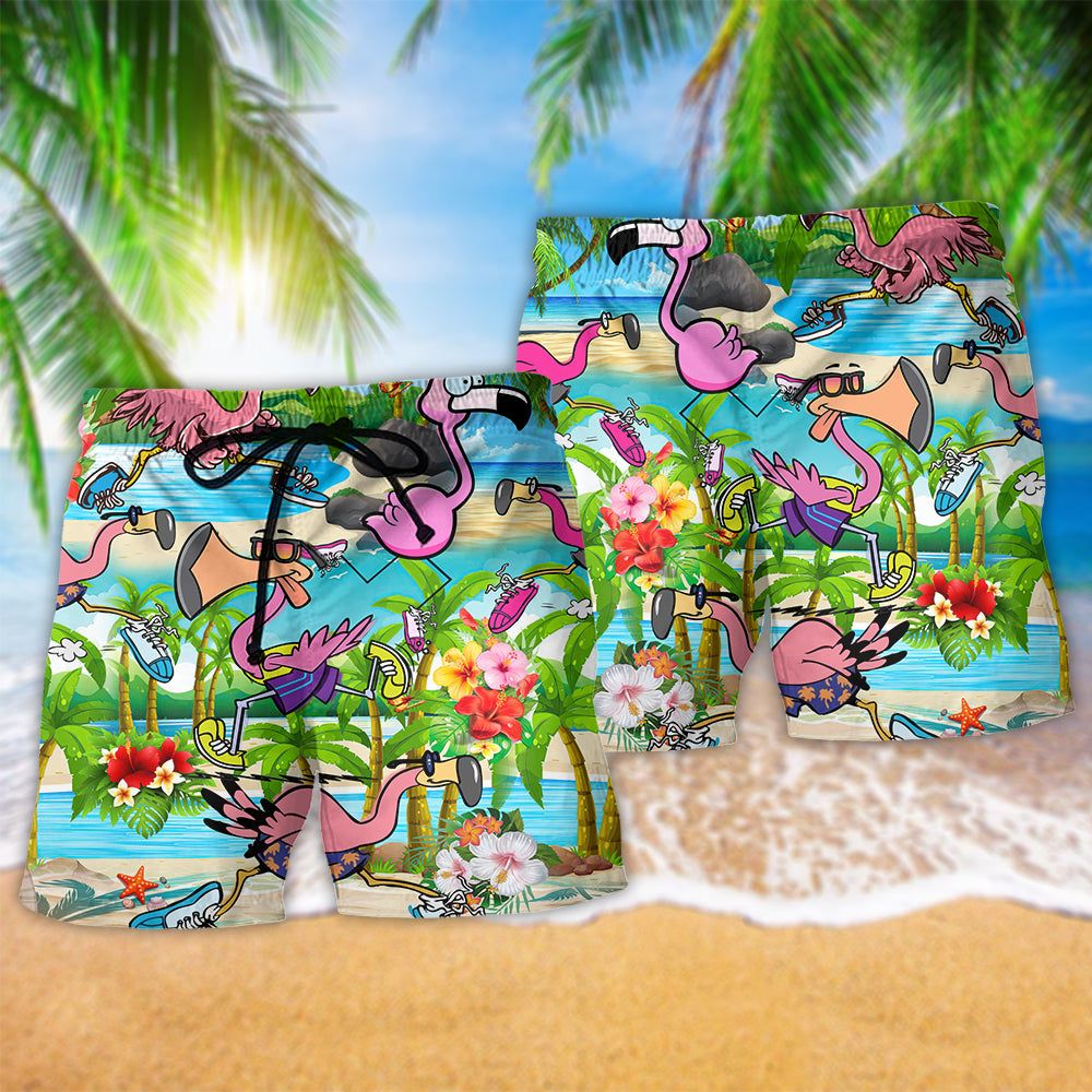 Flamingo The Running Flamingoes So Beautiful Trendy Aloha Hawaiian Beach Shorts