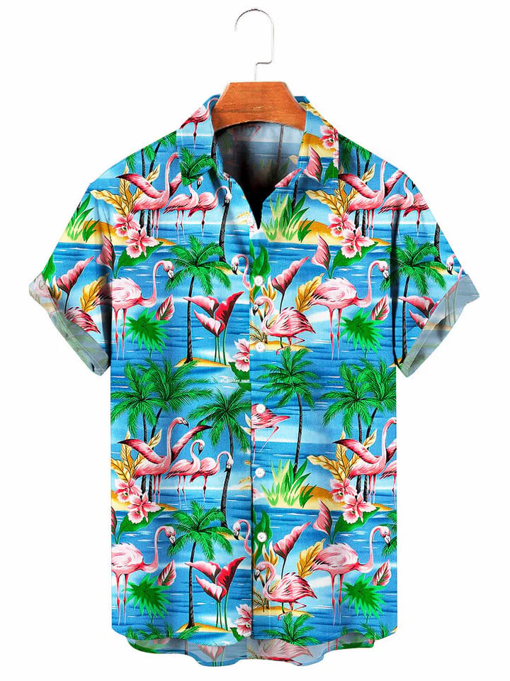 Flamingo Trendy Hawaiian Shirt, Beach Hawaii Shirt, Cool Button Down Trendy Hawaiian Shirt, Beach Party Shirt