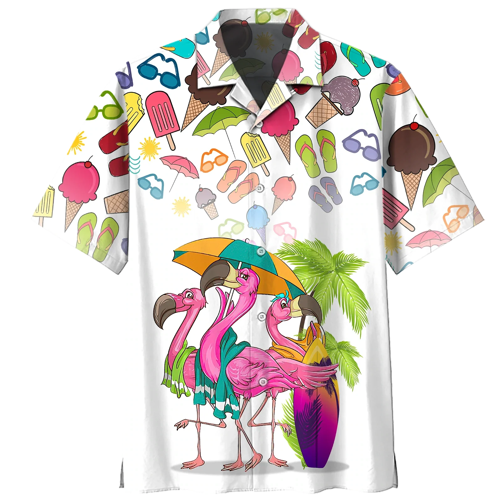 Flamingo Trendy Hawaiian Shirt, Flowers Flamingo Aloha Shirt, Men’s Trendy Hawaiian Shirt Button Down Short Sleeves
