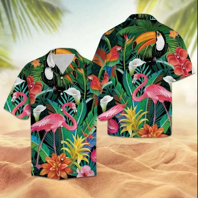 Flamingo Trendy Hawaiian Shirt, Tropical Animal Species Cool Design Trendy Hawaiian Shirt Flamingo Trendy Hawaiian Shirt, Tropical Animal Species Cool Design Trendy Hawaiian Shirt