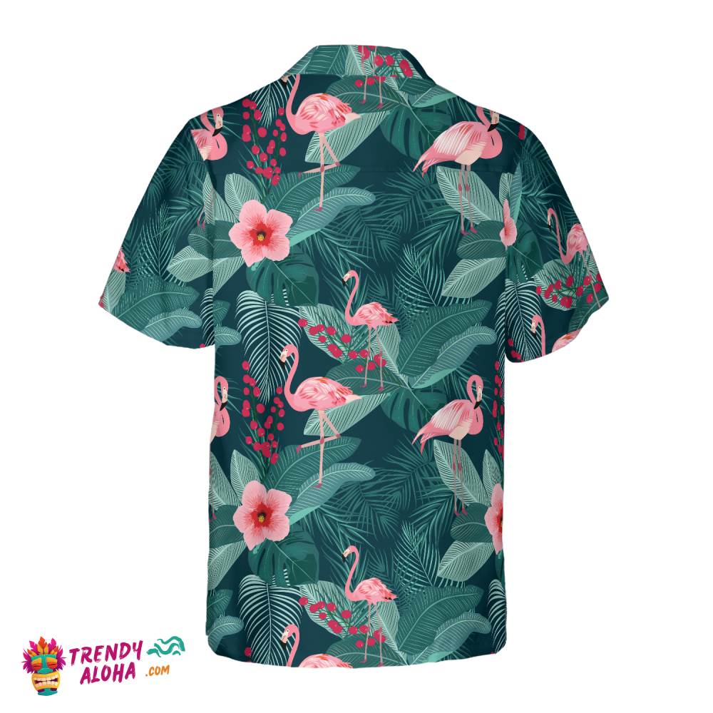 Flamingo Tropical Leaves Palm Hawaiian Shirt