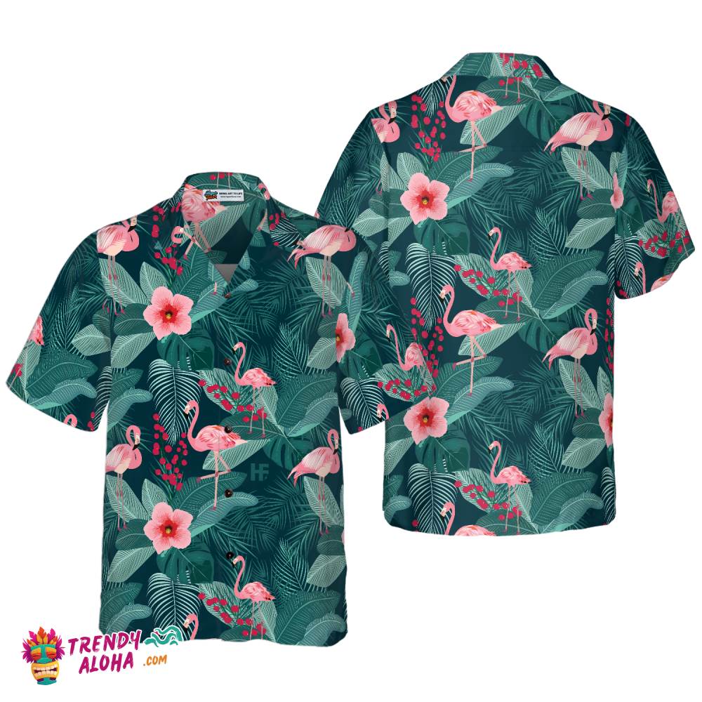 Flamingo Tropical Leaves Palm Hawaiian Shirt Flamingo Tropical Leaves Palm Hawaiian Shirt