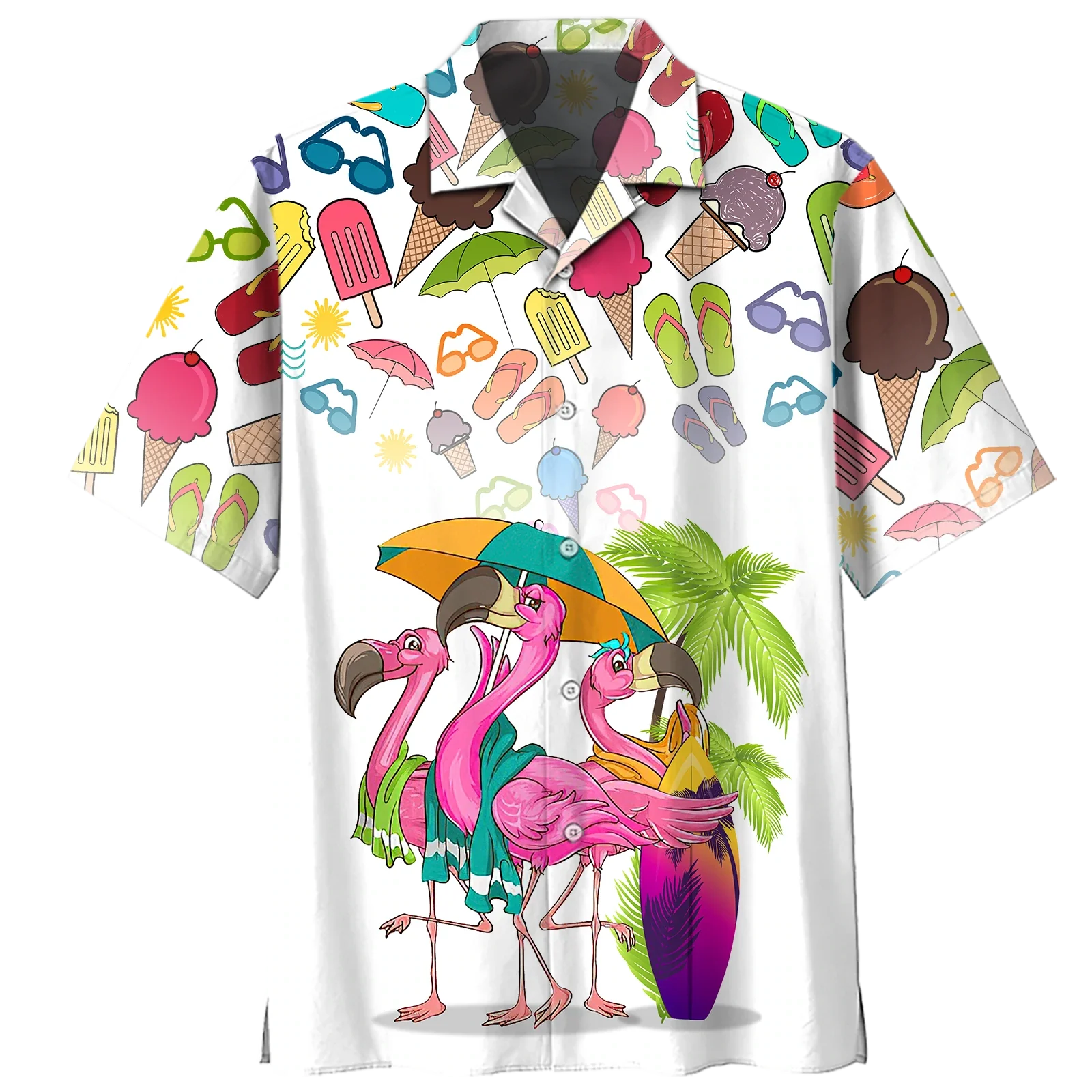Flamingo Tropical Trendy Hawaiian Shirt, Flowers Flamingo Aloha Shirt, Men’s Trendy Hawaiian Shirt