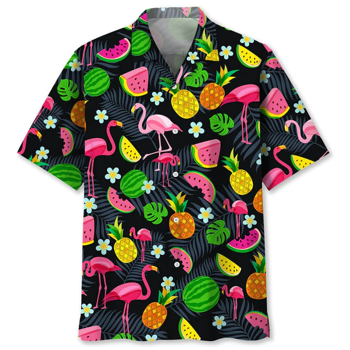 Flamingo Tropical Trendy Hawaiian Shirt: Short Sleeve Beachwear for Men’s Summer Vacation