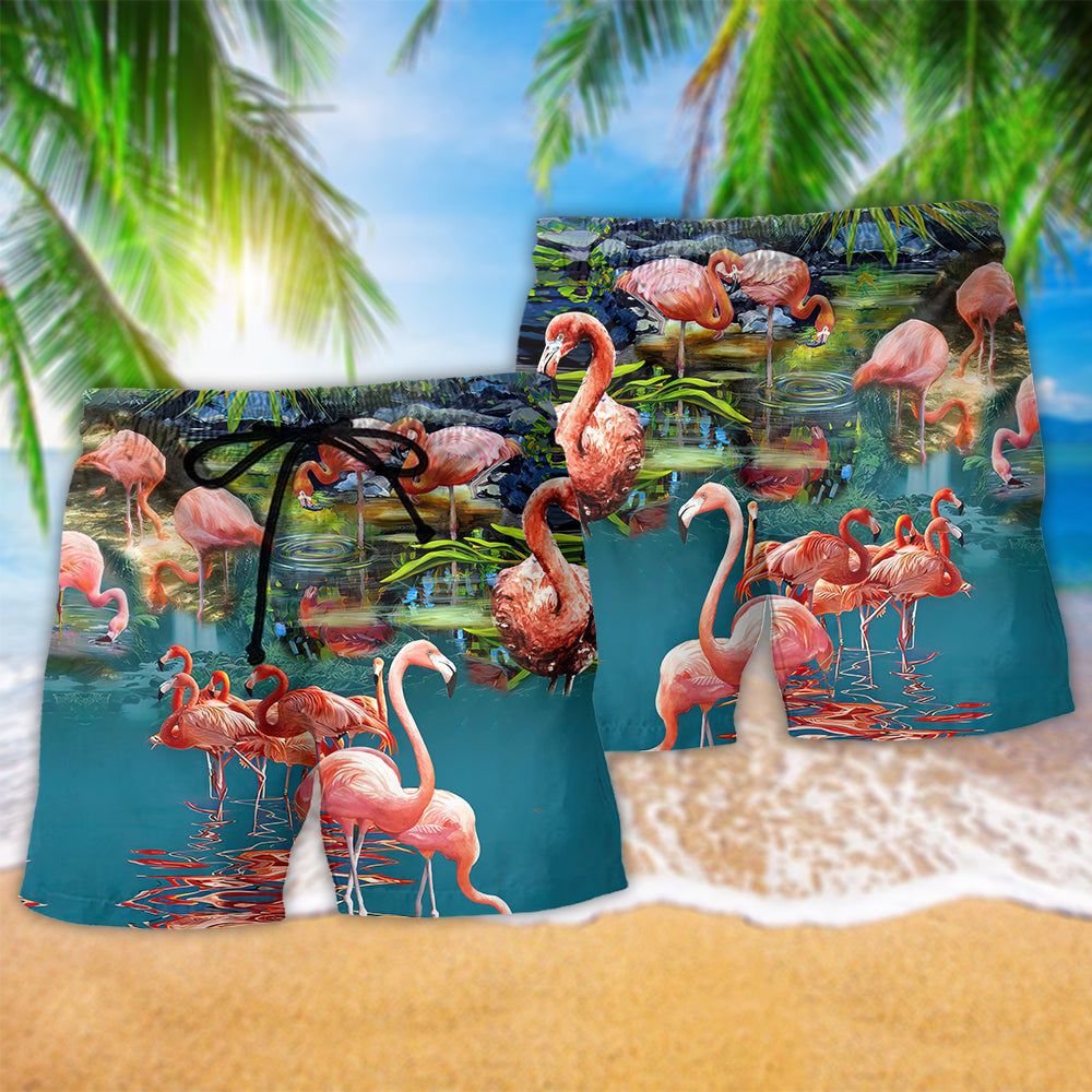 Flamingo You’Re Flamazing Style Trendy Aloha Hawaiian Beach Shorts