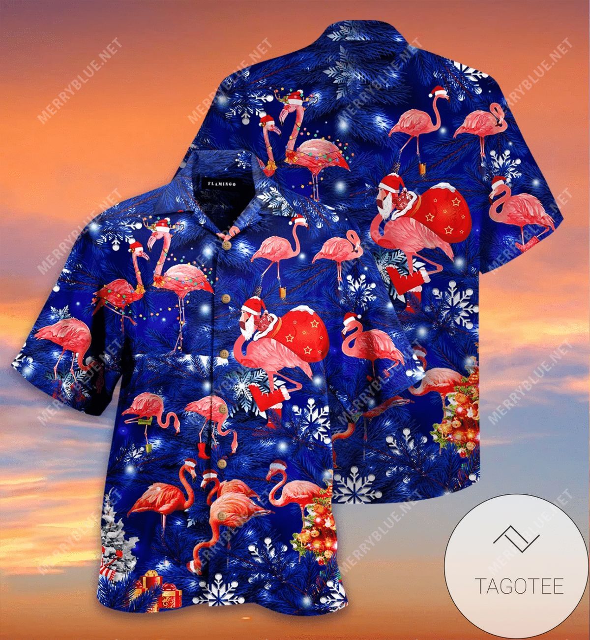 Flamingos Celebrate Christmas Under Azure Skies Hawaiian Design