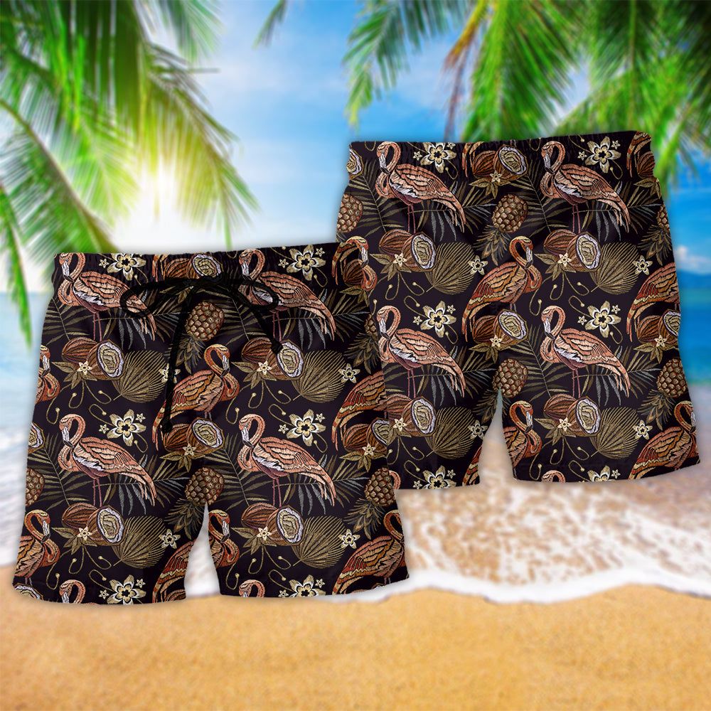Flammingo Pineapple Vintage Style Trendy Aloha Hawaiian Beach Shorts