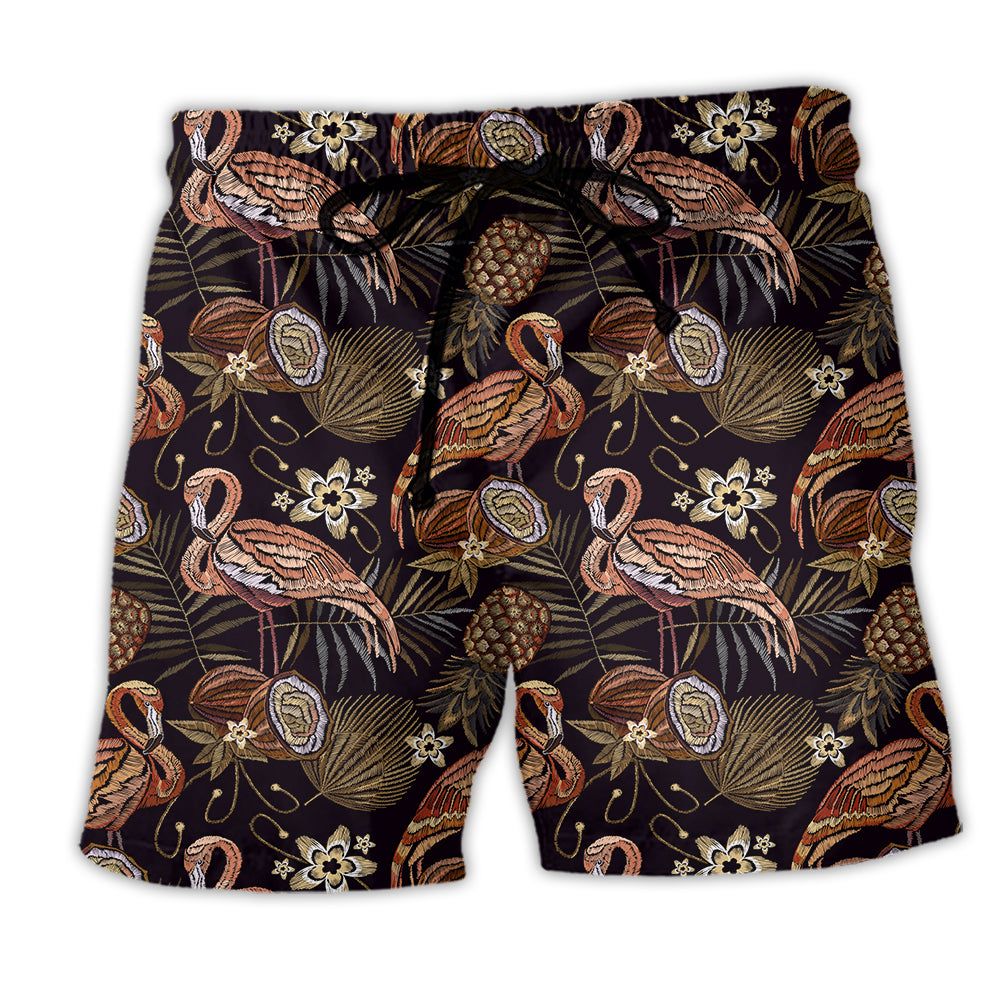 Flammingo Pineapple Vintage Style Trendy Aloha Hawaiian Beach Shorts Flammingo Pineapple Vintage Style Trendy Aloha Hawaiian Beach Shorts
