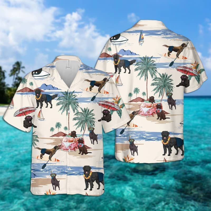 Flat-Coated Retriever Summer Beach Trendy Hawaiian Shirt, Dog Beach Short Sleeve Trendy Hawaiian Shirt