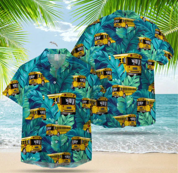 Flat Nose School Bus Trendy Hawaiian Shirt, Summer Gift For School Bus Driver