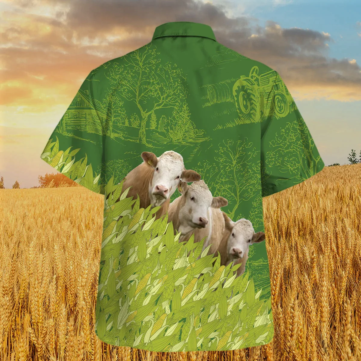 Fleckvieh Farm Corn Pattern Trendy Hawaiian Shirt, Summer Trendy Hawaiian Shirt For Men And Women