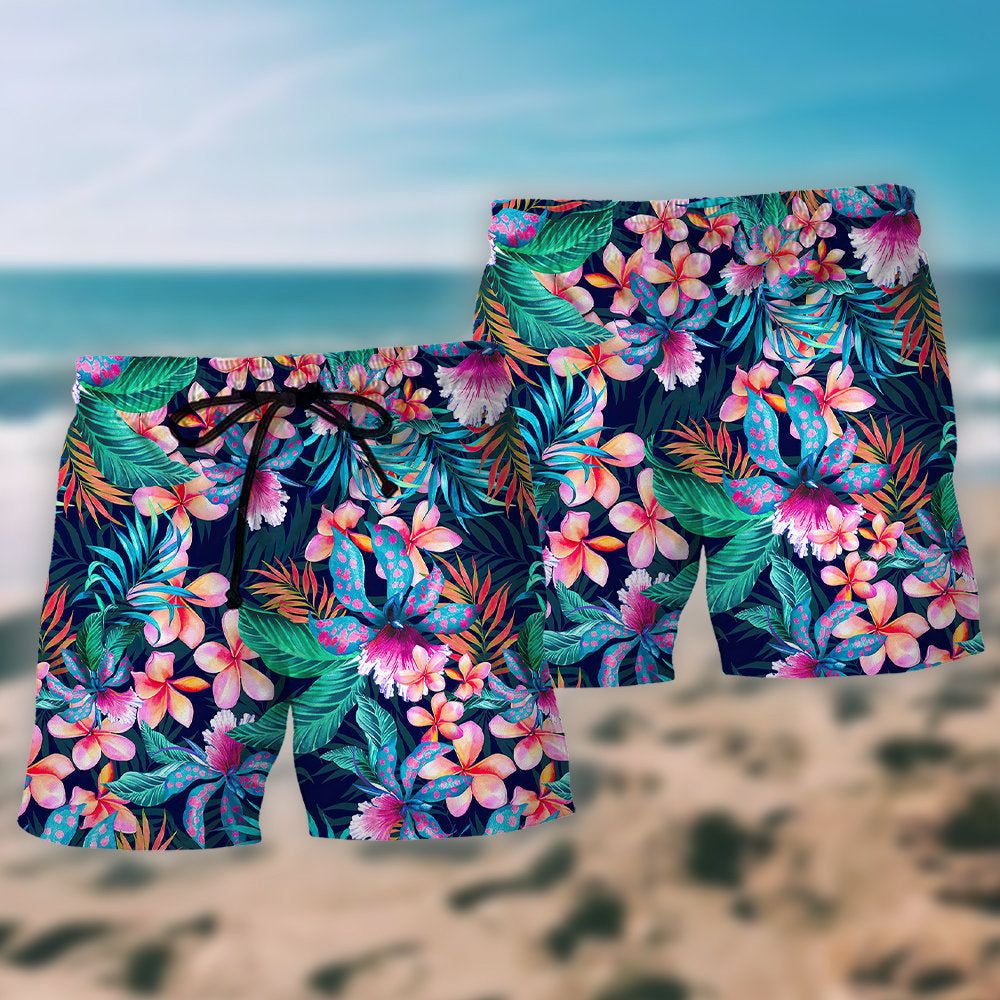Floral Aloha Tropical Floral Summer Time Trendy Aloha Hawaiian Beach Shorts