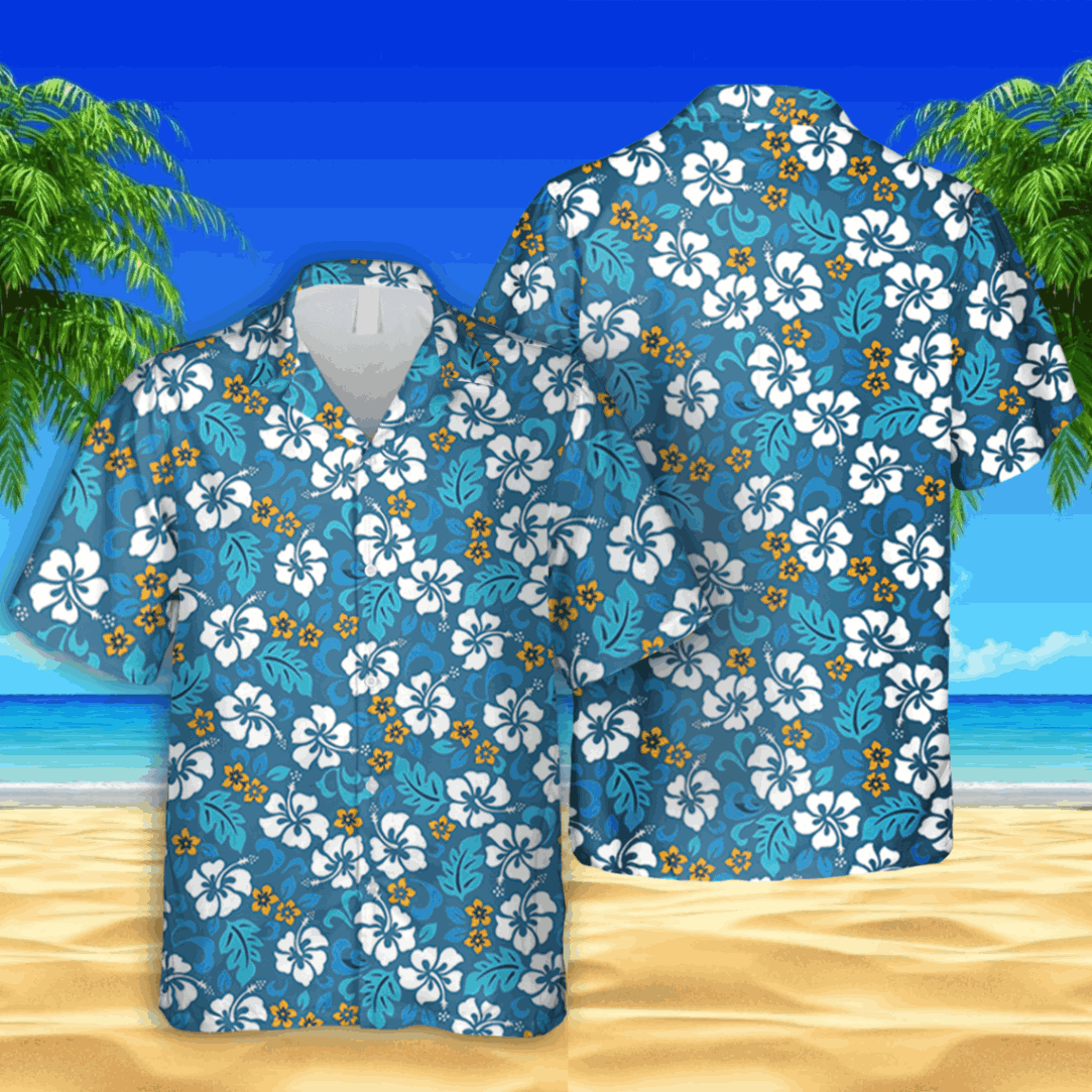 Floral Blue Hawaii Shirt, Summer Vintage Clothing