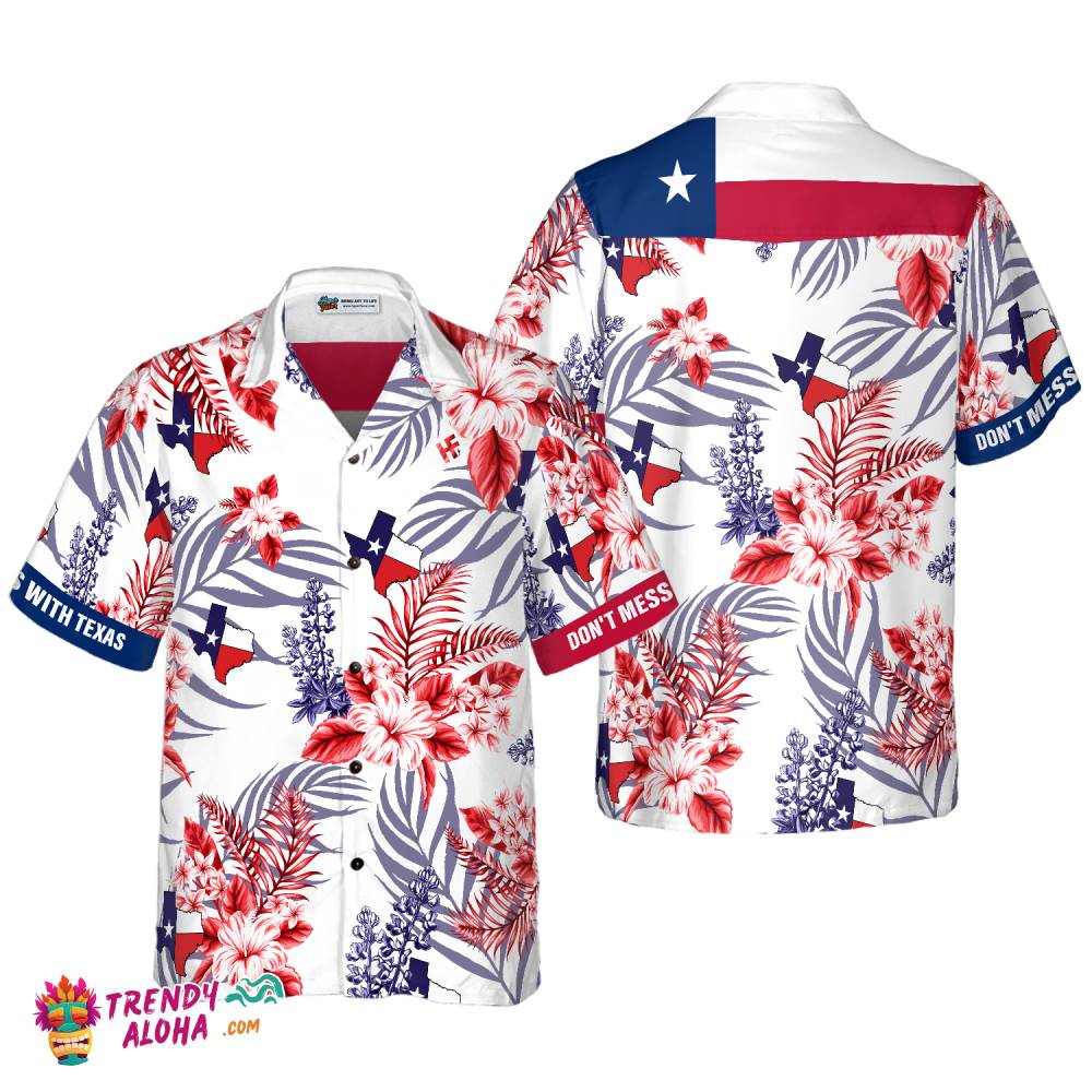 Floral Bluebonnet Don’t Mess With Texas Hawaiian Shirt For Men, Texas Home Shirt, Proud Texas Shirt For Men