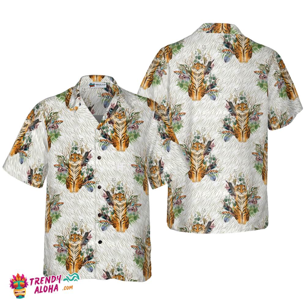 Floral Boho Tiger Shirt For Men Hawaiian Shirt