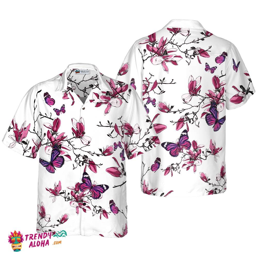 Floral Butterfly Pattern V1 Hawaiian Shirt