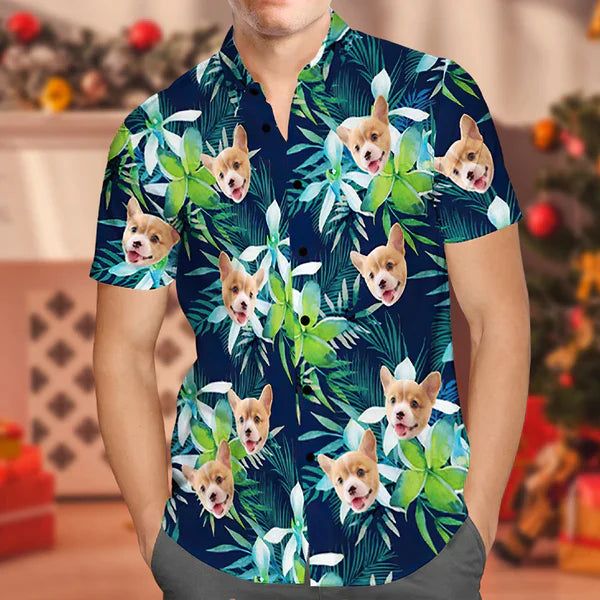 Floral Expression: Personalized Face Print Hawaiian Shirt with Blossoms