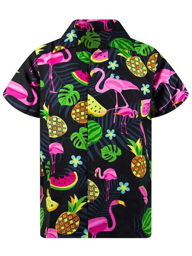 Floral Flamingo Trendy Hawaiian Shirt, Unisex Print Aloha Short Sleeve Casual Shirt Summer Gifts