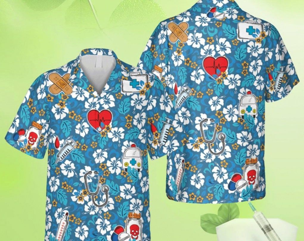 Floral Nurses Vectors Hawaiian T-Shirt, Tropical Doctor Clothing, Group Hawaii Shirt Summer Gifts, Tropical Beach Shirt Button Down Shirt.
