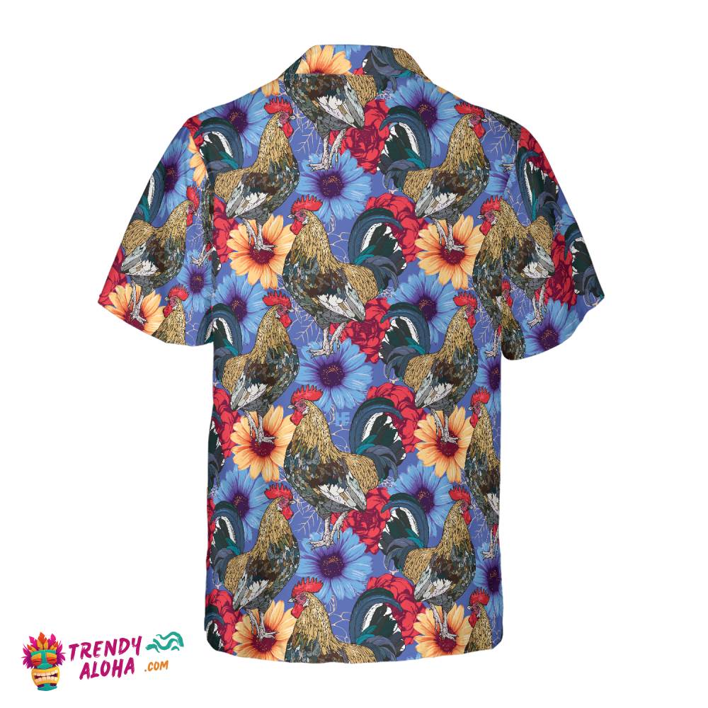 Floral Rooster Chicken Hawaiian Shirt