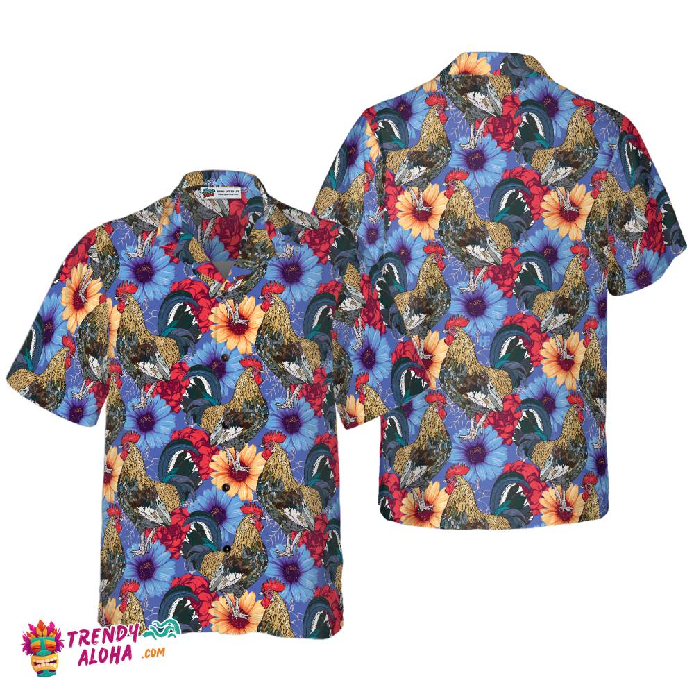 Floral Rooster Chicken Hawaiian Shirt