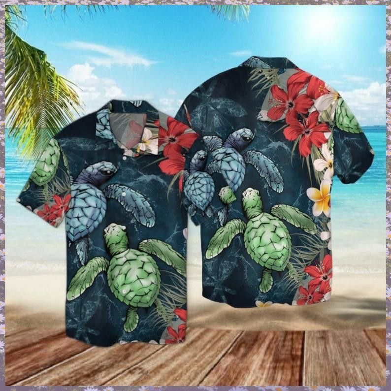 Floral Sea Turtle Nature Inspired Hawaiian Shirt