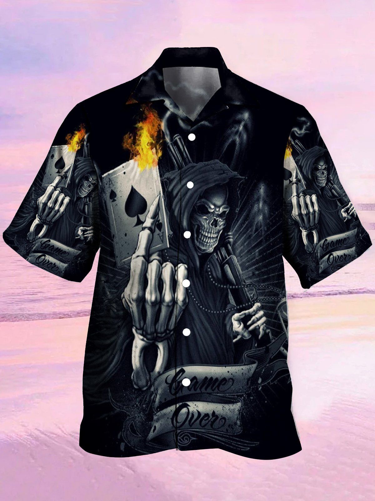 Floral Skulls: Hawaiian Shirt with Skull Floral Print Design Floral Skulls: Hawaiian Shirt with Skull Floral Print Design