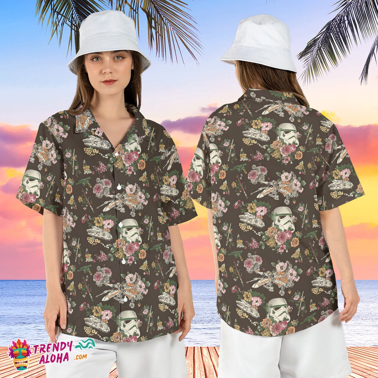 Floral Star Wars Stormtrooper Spaceship Summer Beach Aloha Tee